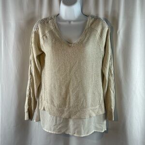 Lucky Brand V-neck pullover sweater with sheer under cami S